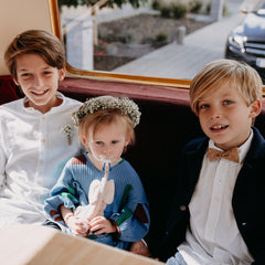 boy wearing cork bow tie for wedding