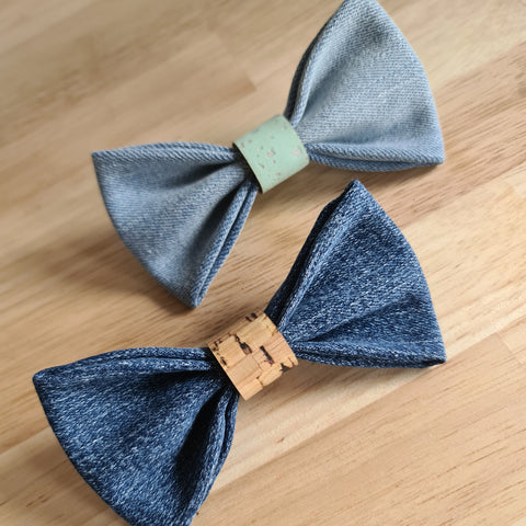 light and dark blue denim bow tie