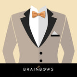beige suit and cork bow tie with silver bling