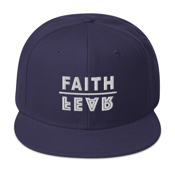 Faith Over Fear White Embroidered Snapback Hat