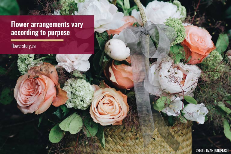 Flower arrangements vary according to purpose