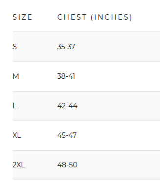 Men's Apparel Size Chart