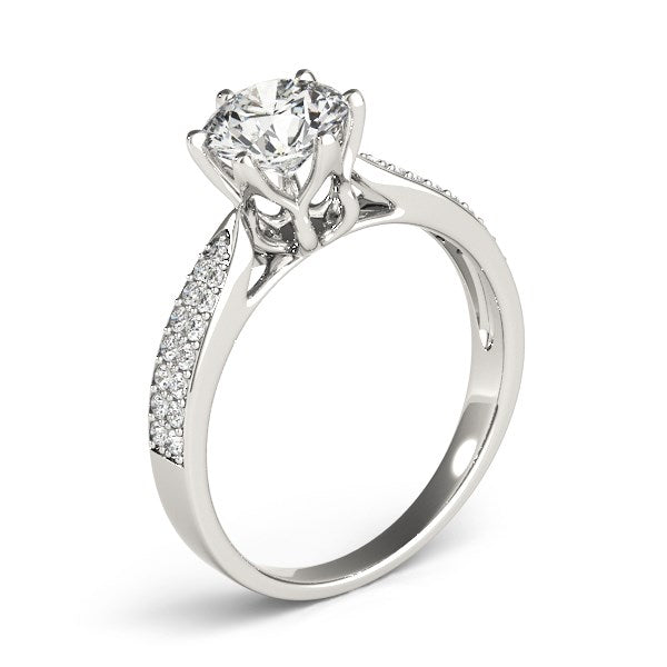 Six Prong White Gold 14k Diamond Pave Band Engagement Ring