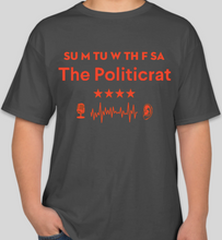 Load image into Gallery viewer, Official The Politicrat Daily Podcast Show Shirt (smoke grey/orange)
