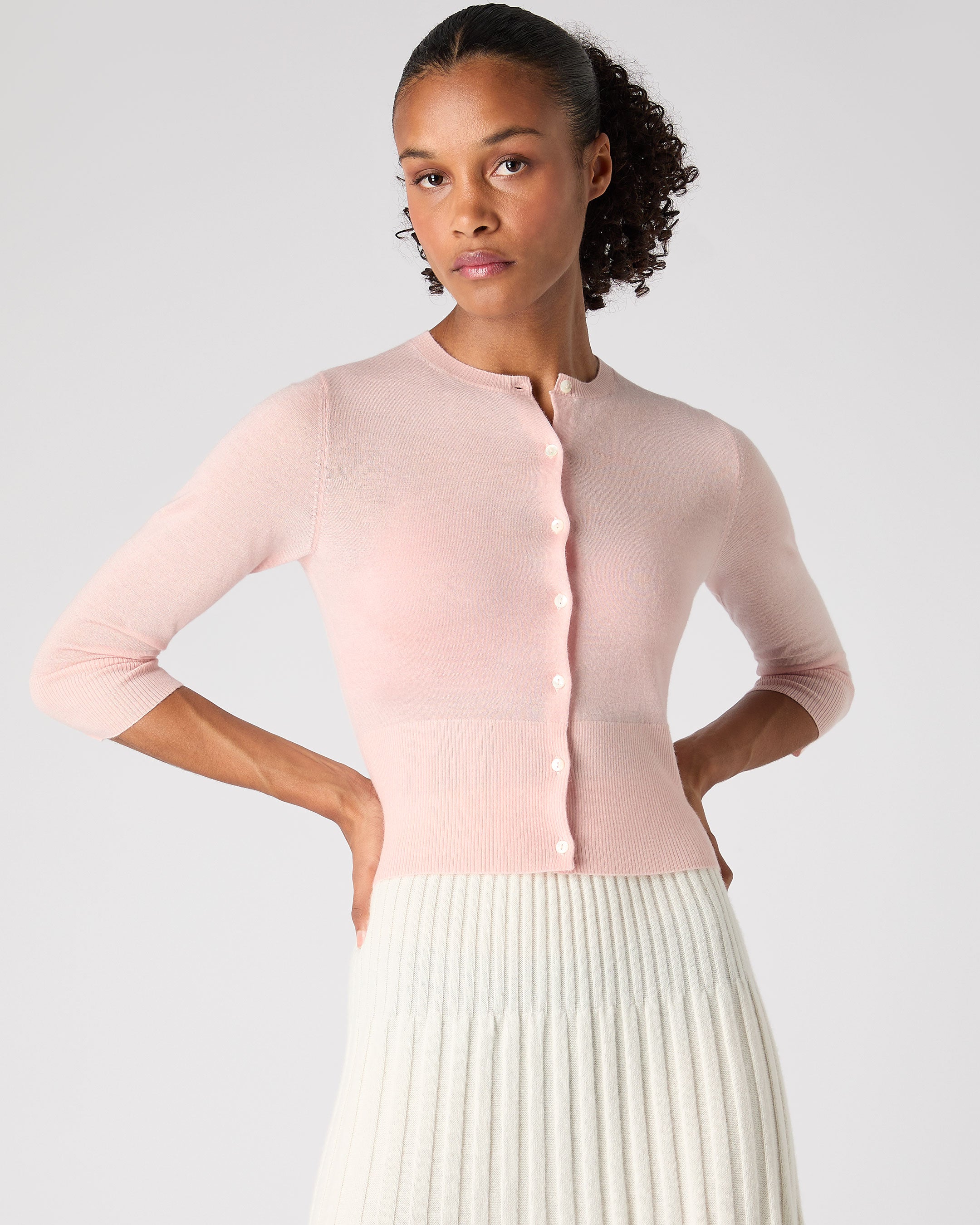 Image of Women's Darcie Superfine Cashmere Cropped Cardigan Blush Pink