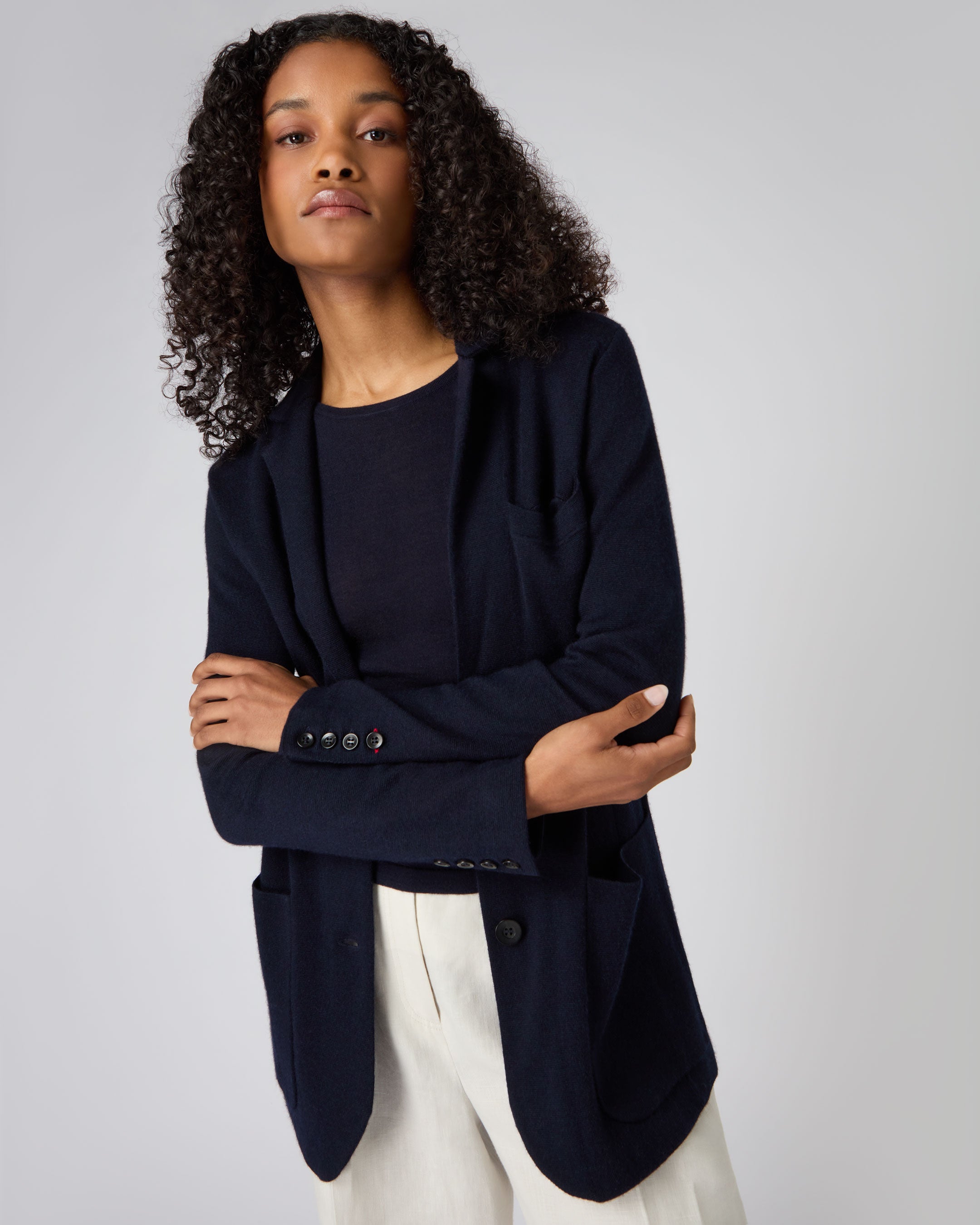 Image of Women's Superfine Cashmere Silk Blazer Navy Blue