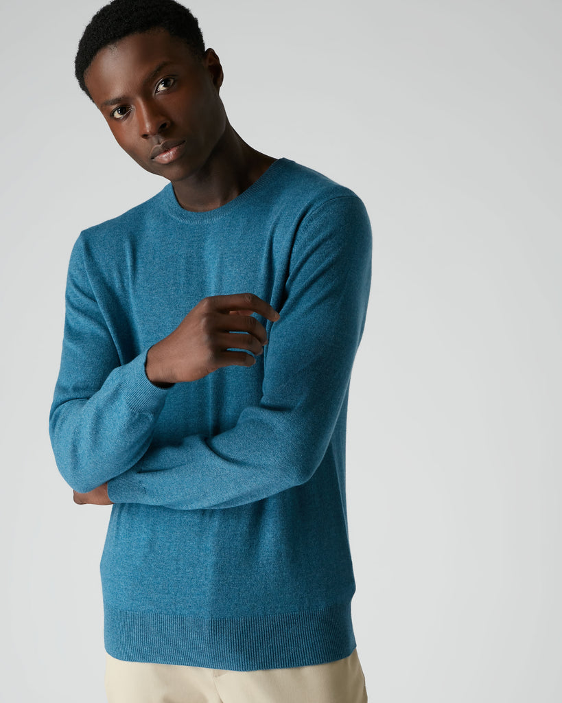 007 Skyfall Blue Wave Round Neck Cashmere Sweater | N.Peal