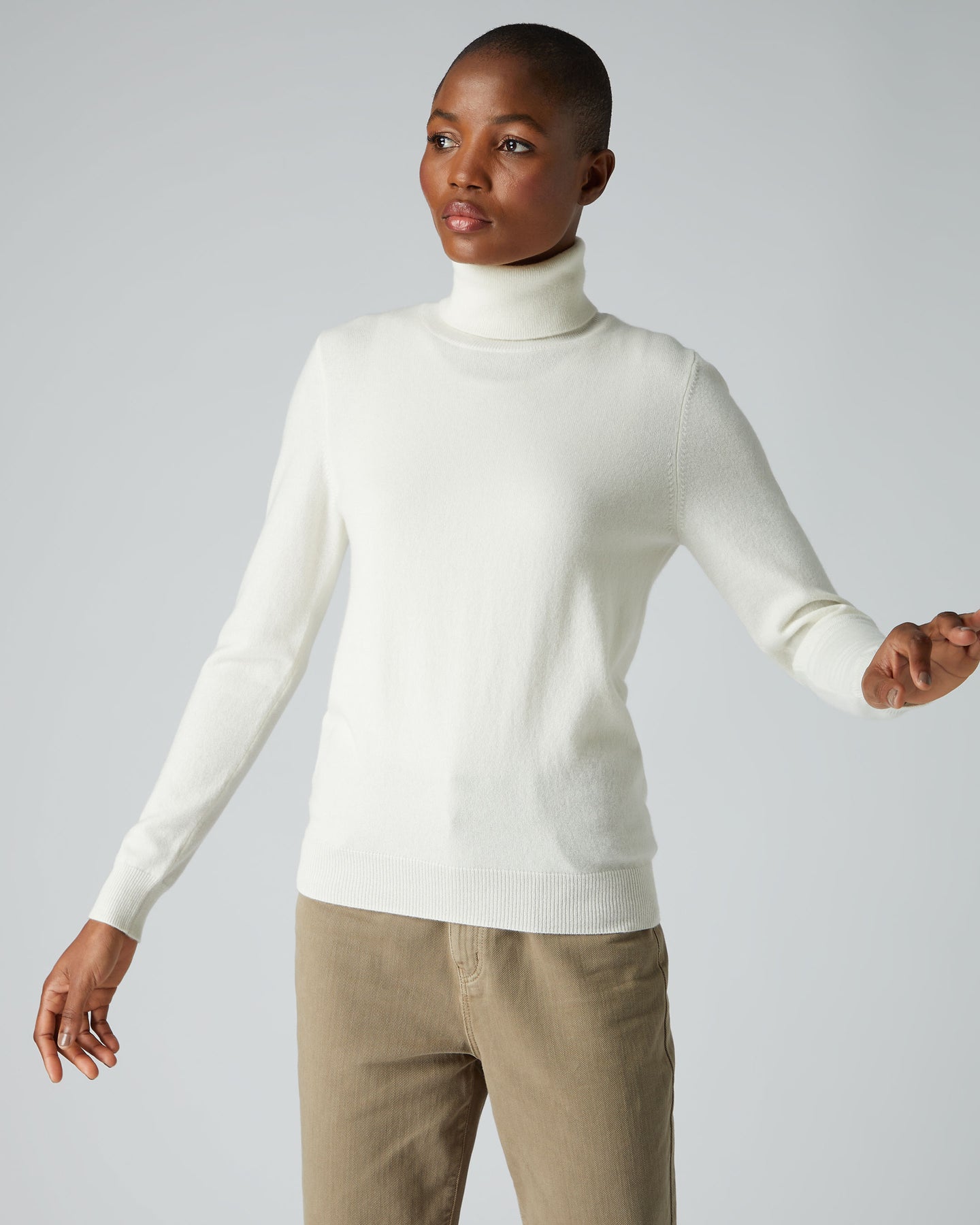 Women's Polo Neck Cashmere Jumper New Ivory White | N.Peal