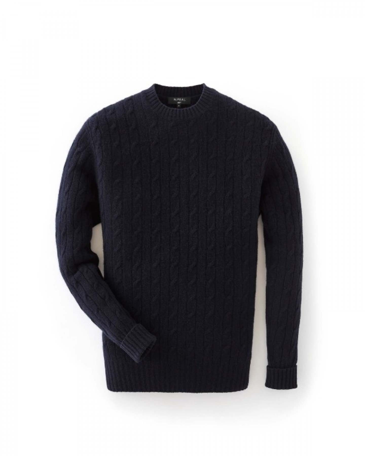 007 Cable Crew Neck Sweater Navy Blue | N.Peal, London