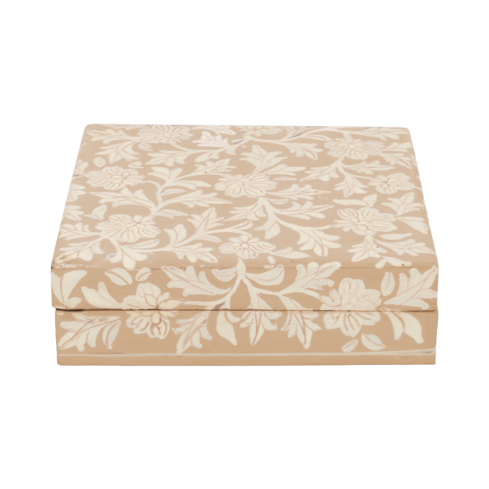 Floral print box square beige | affordable, organic, 100% handmade, fair  produced