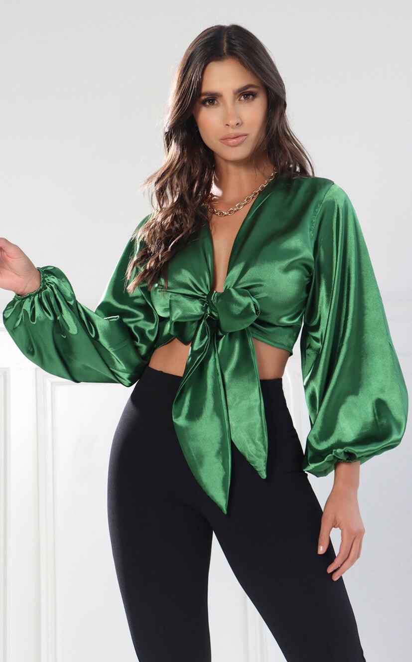 élite sesión Cromático Blusa Verde Satín Con Amarre – Navissi Clothing ♡