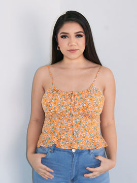 Sol Floreado Front Tie Top