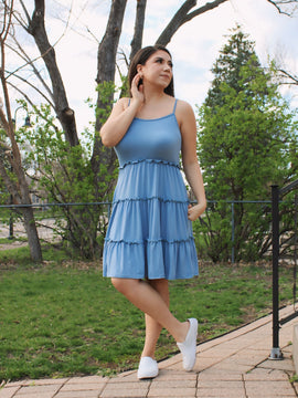 Slate Blue Ruffle Cascade Dress