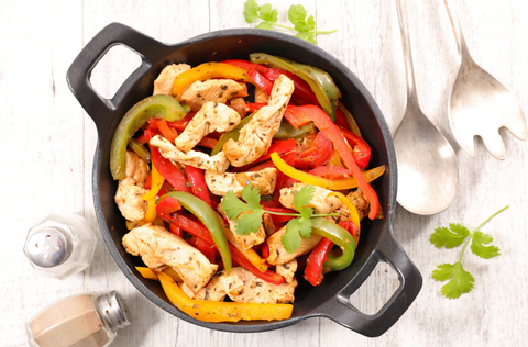 Chicken fajitas with bell peppers and onions