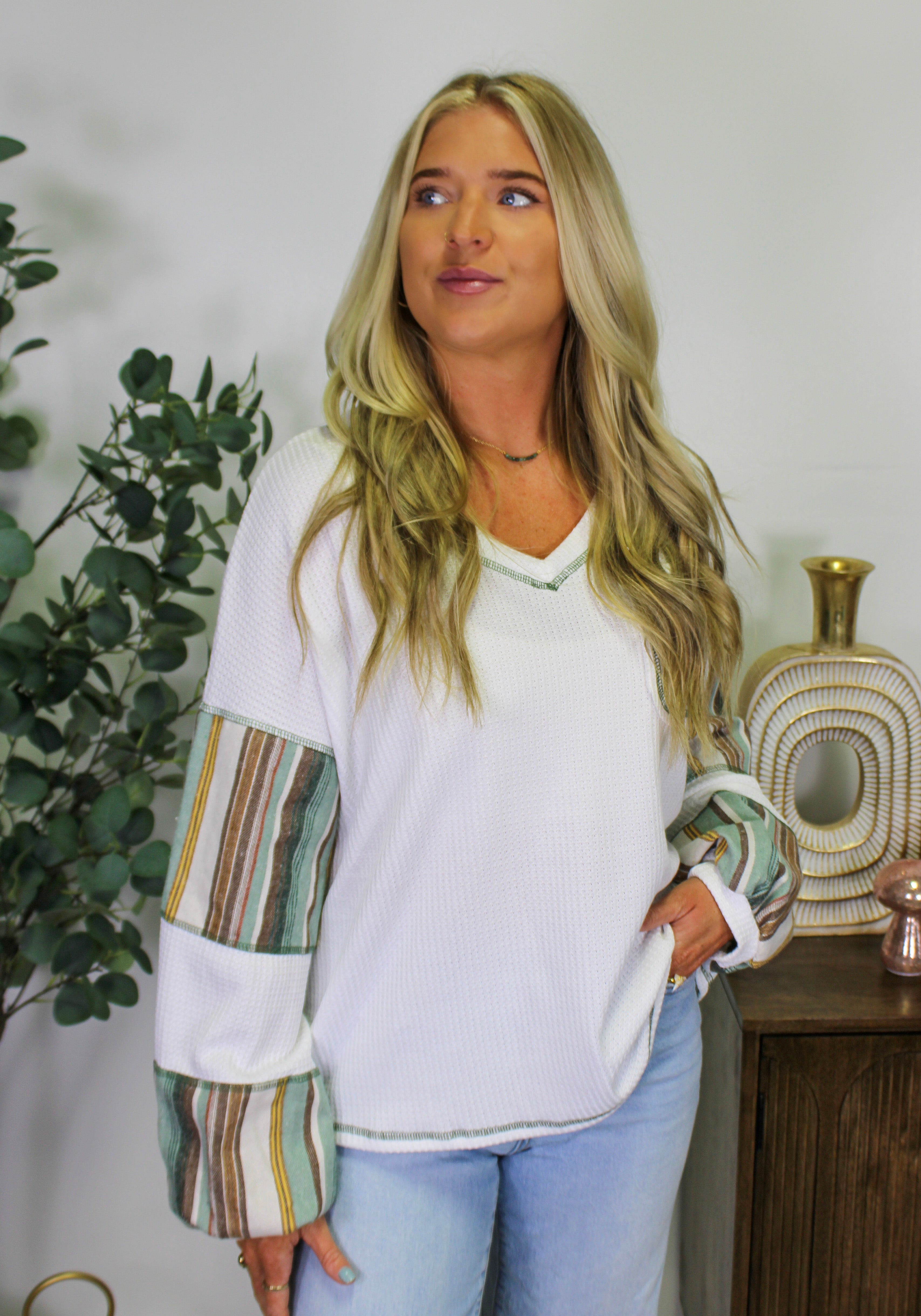 White Patchwork Waffle Knit Top September.