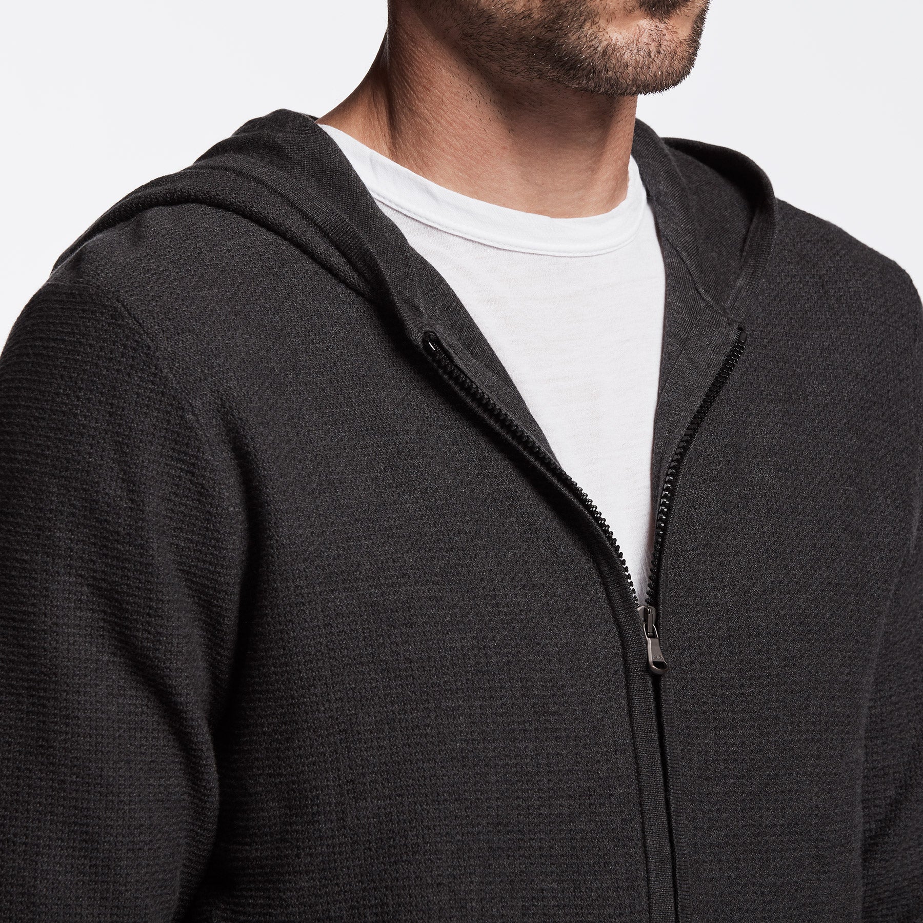 Thermal Zip Up Hoody in Heather Charcoal | James Perse Los Angeles