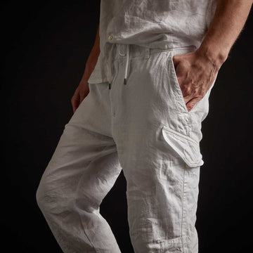 Slub Linen Cargo Pant - White