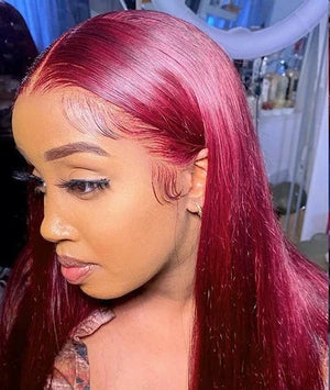 Wear And Go Glueless Brazilian Straight 99j Burgundy Lace Front 6x4 Preplucked Human Wig - SSW Merch