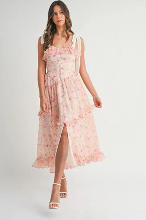 Floral Printed Shoulder Strap Midi Dress - SSW Merch