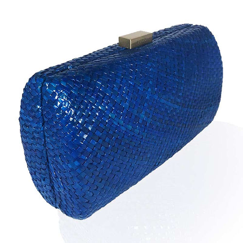 Woven Wicker Denise Clutch Shoulder Bag Blue