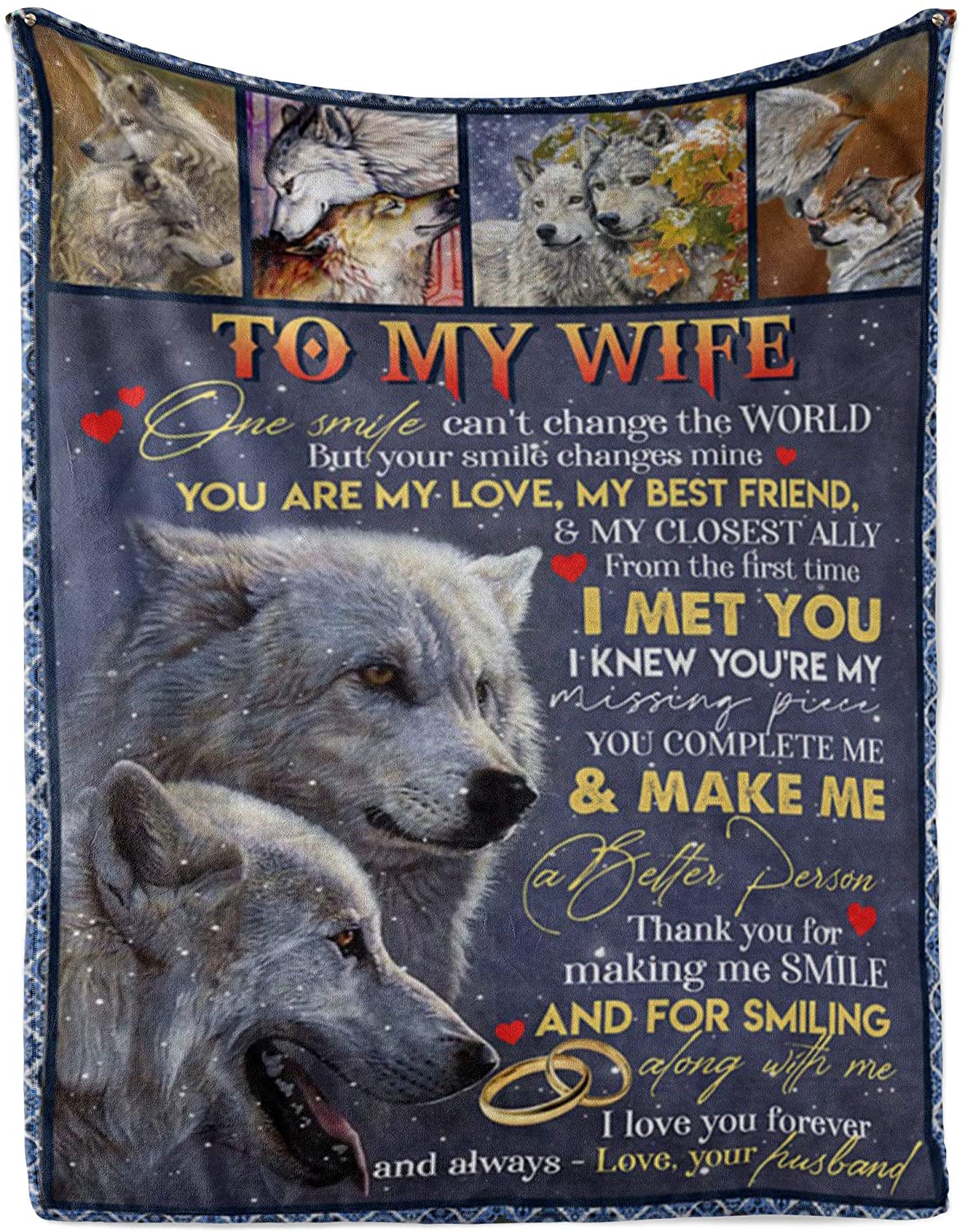 Wolf Fleece Blanket To My Wife You Are My Love