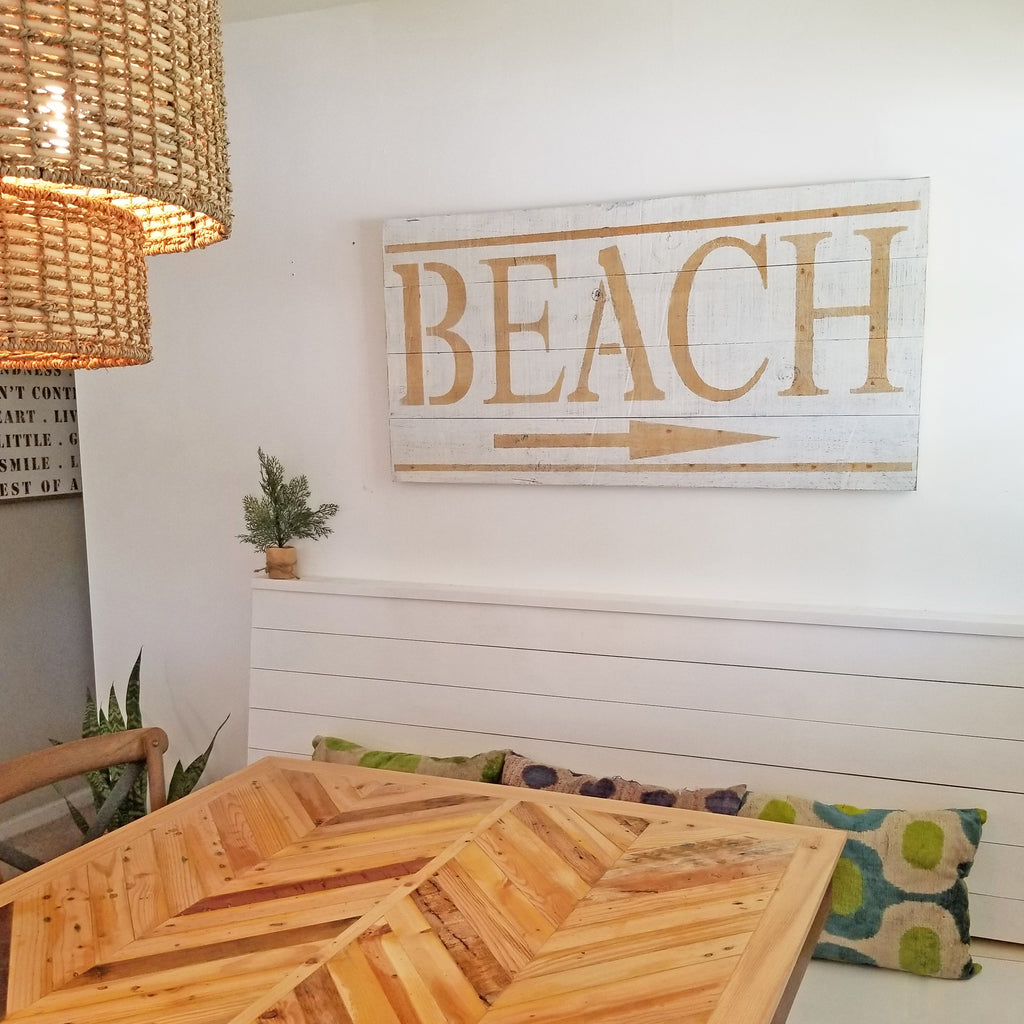 Beach Sign with Directional Arrow | Chunky Antiqued Wood | USA Made ...