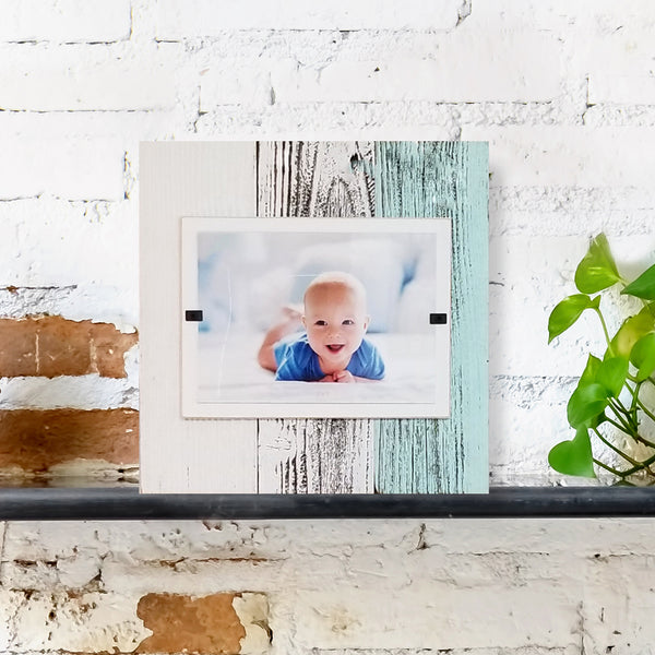 One of a Kind Modern Farmhouse White & Turquoise Rustic Wood