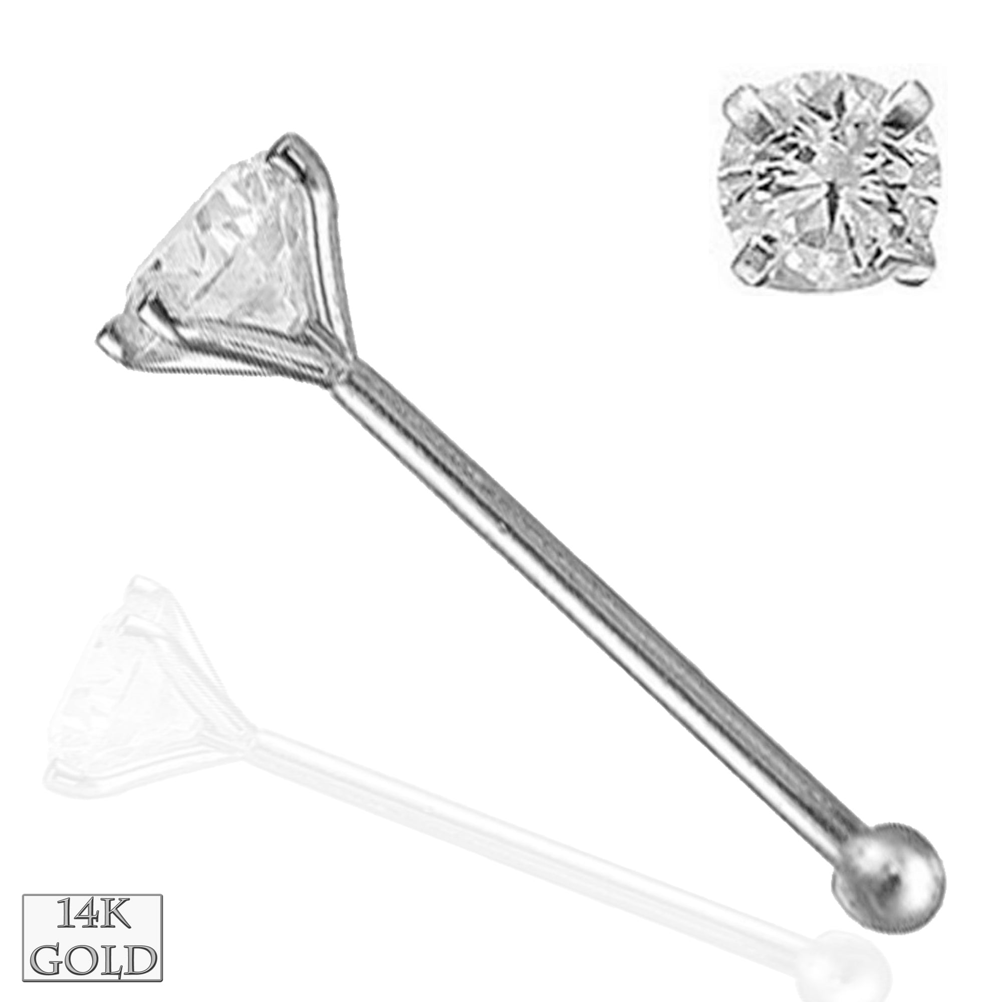 14k White Gold Nose Stud 2 mm White CZ Cubic Zirconia 20g Curved Nose |  Jewelryland.com