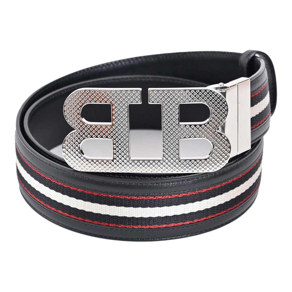 BALLY - Mirror B Buckle Fabric & Leather Reversible Belt - 42W