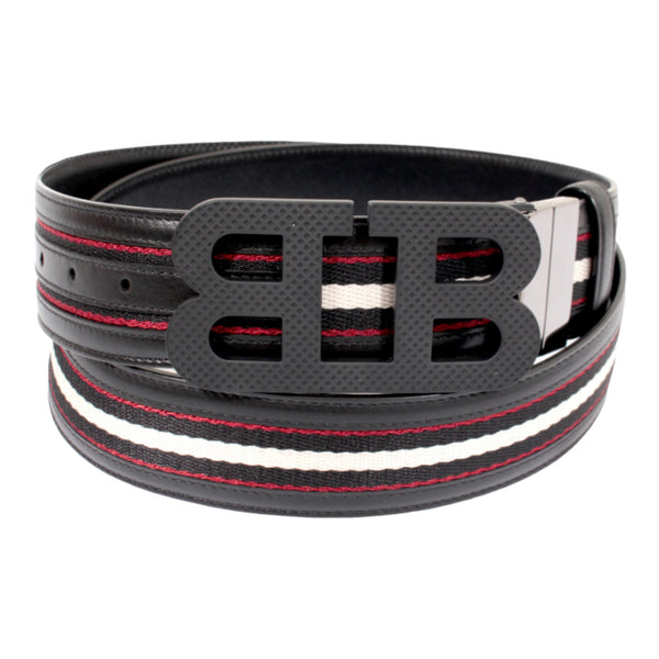 BALLY - Mirror B Buckle Fabric & Leather Reversible Belt - 42W