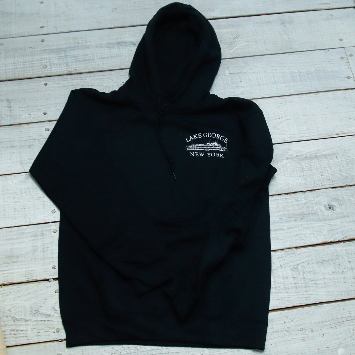 Adult Black Lake George Paddlewheel Hooded Sweatshirt – The Lake George ...