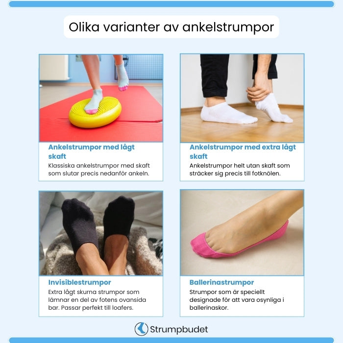 Olika varianter av ankelstrumpor