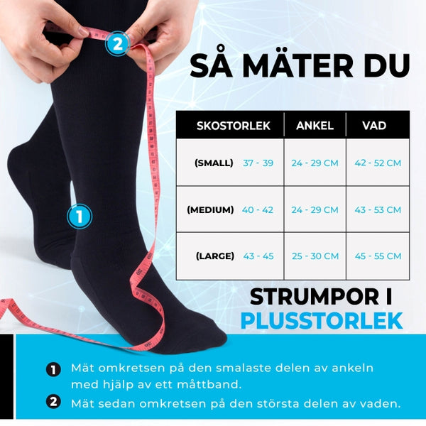 Måttabell för stödstrumpor för extra breda vader (Jsocks)