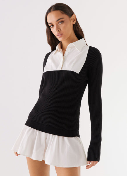 Peppermayo Exclusive Somerville Knitted Shirt Dress - Black/White