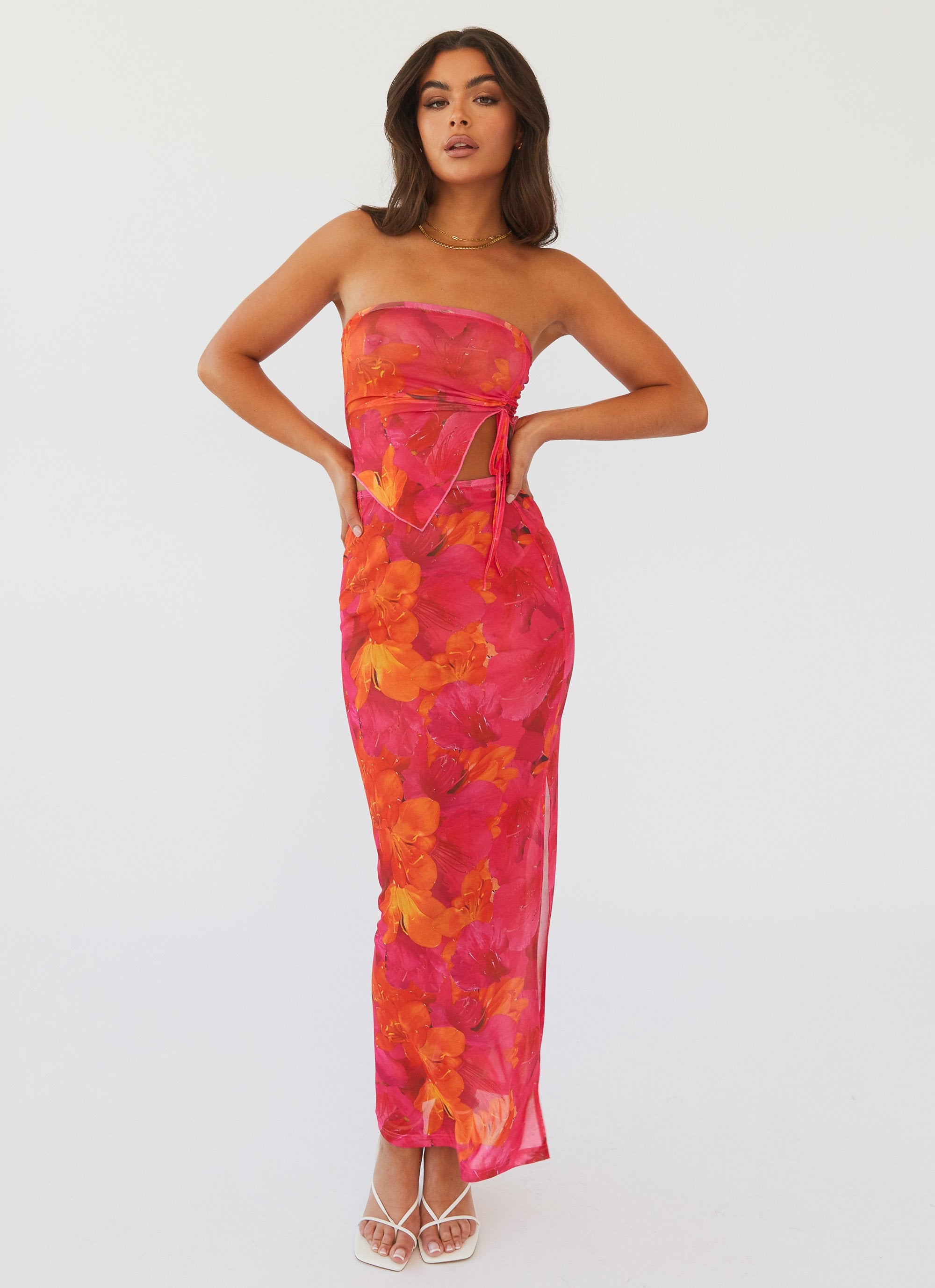 Image of Rooftop Party Mesh Maxi Skirt - Floral Sun