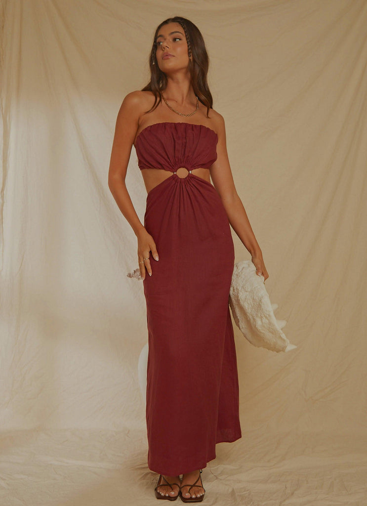 Lunchtime Drinks Maxi Dress - Burgundy