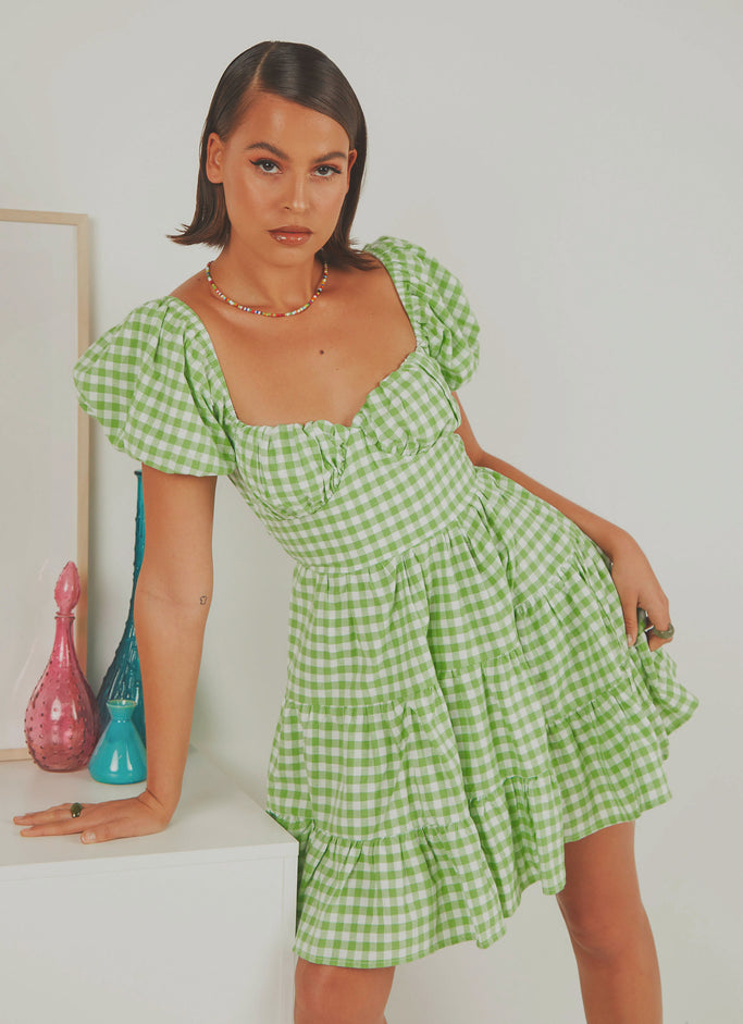 Gianna Mini Dress - Green Gingham
