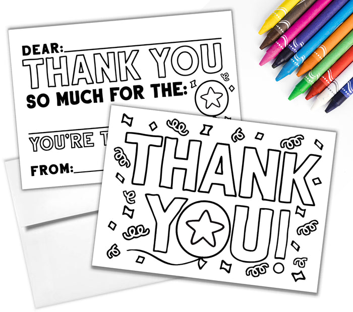 Kid's Coloring Thank You Cards with Envelopes Set (Pack of 10 ...