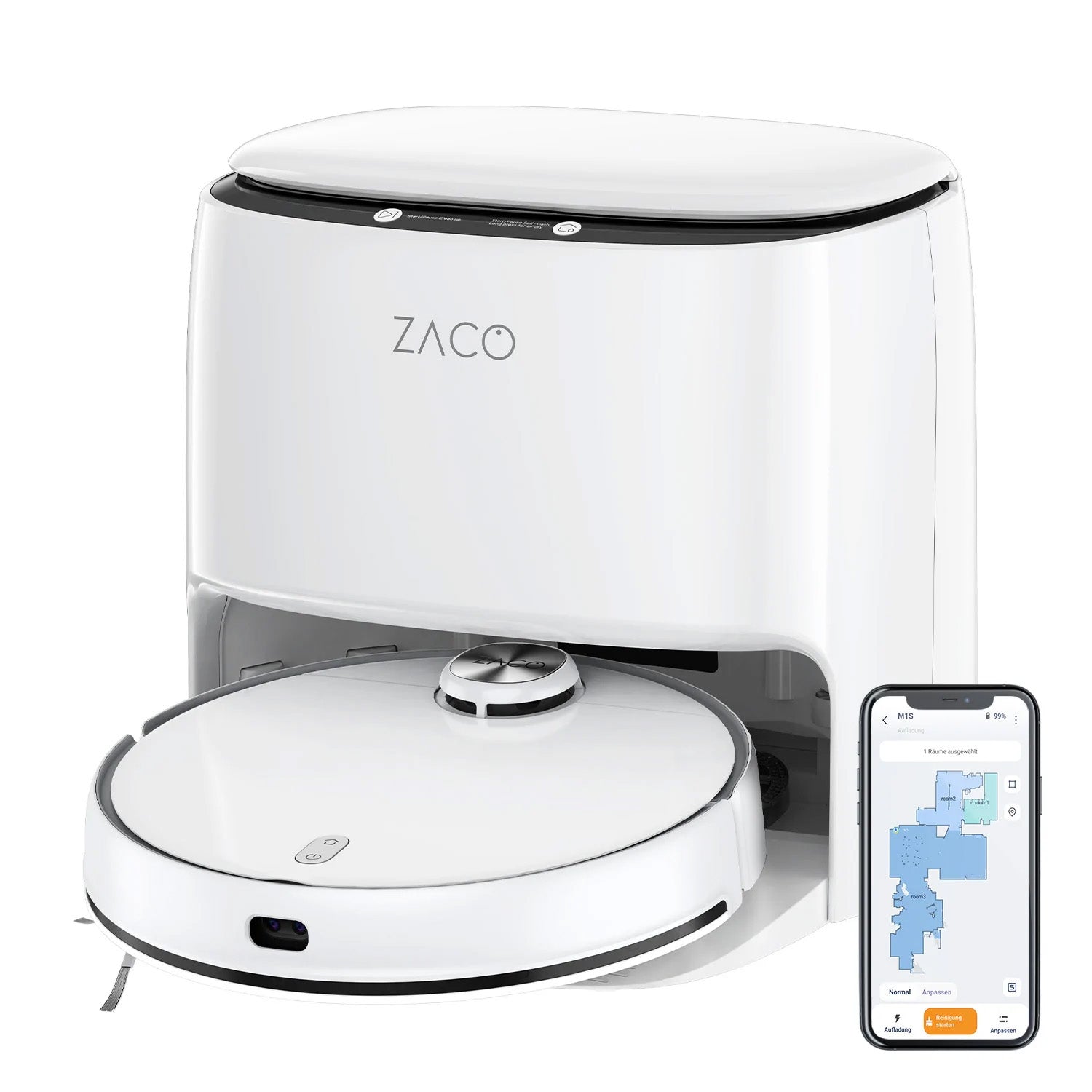 ZACO M1S Saug- und Wischroboter mit selbstreinigender Ladestation