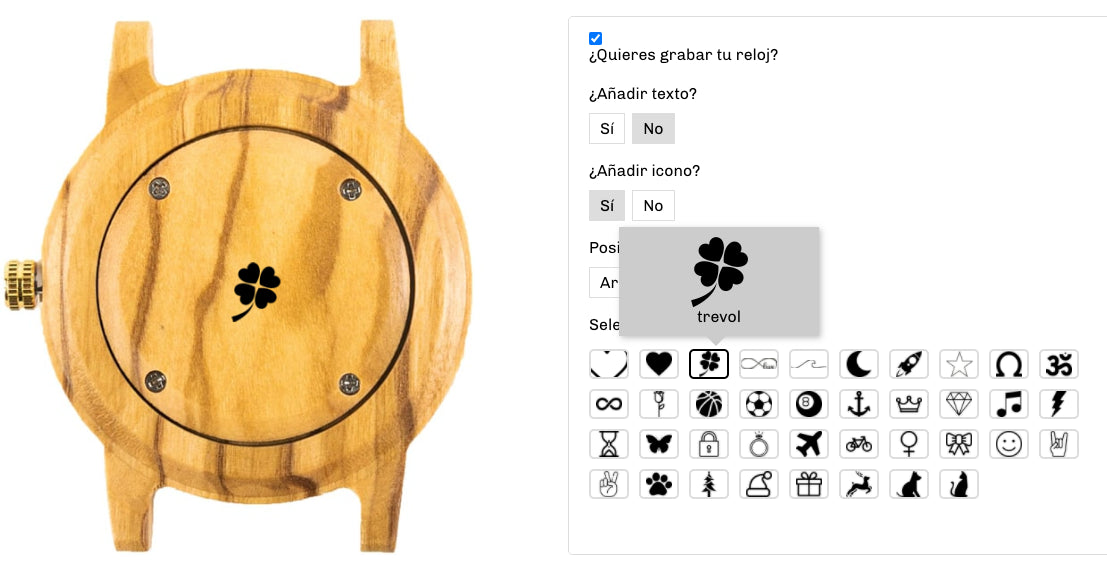 Se pueden grabar iconos en los relojes de madera