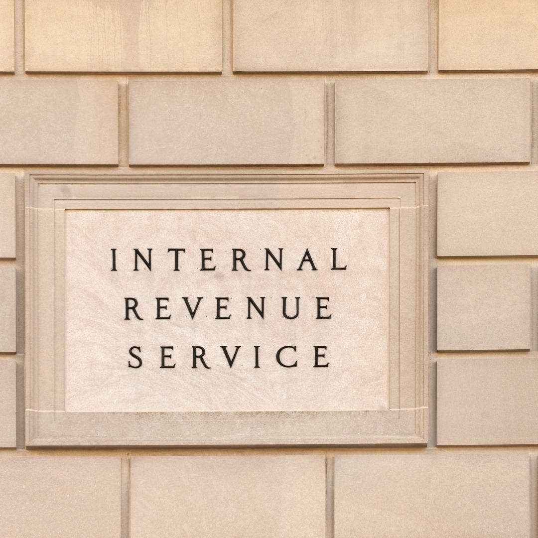 The Internal Revenue Service (IRS) Building Sign.