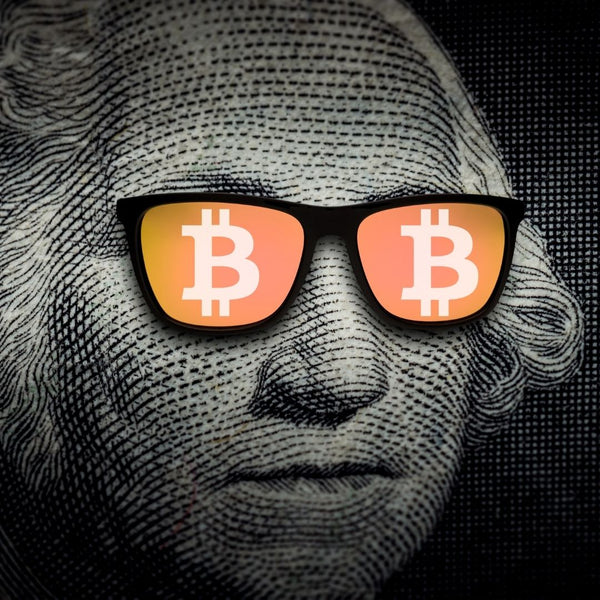 George Washington with Bitcoin Glasses