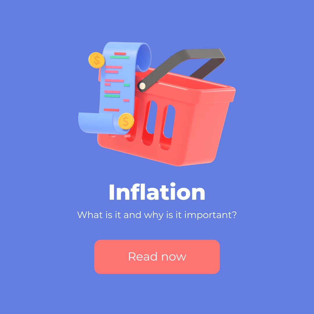 Millennial Investments cover photo for their article titled, "What is Inflation?" featuring a shopping basket, receipt, and coins with the words, "Inflation: What it is and why is it important?".