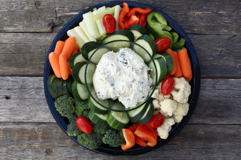 Healthy Collagen Veggie Dip with Traditional Tonic Nourishing Collagen surrounded by vegetables