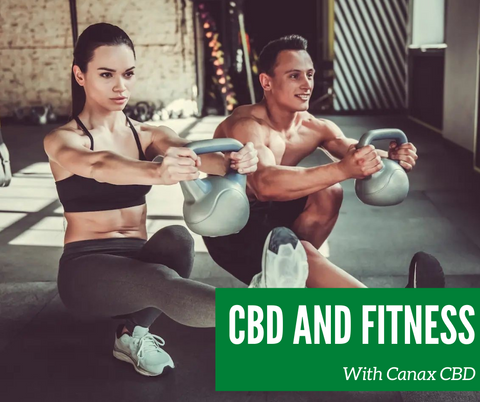 Man and Woman exercising with CBD and Canax Text