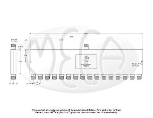 16 Way N-Female Power Divider, 816-4-0.600, 0.4-0.8 GHz — MECA 