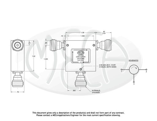 RF Circulator, CN-1.400, 50 Watts, N-Female 0.8-2.0 GHz — MECA