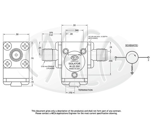 RF/Microwave Isolators, IK-29.000, 2.92mm-Female, 2 Watts, 27.0