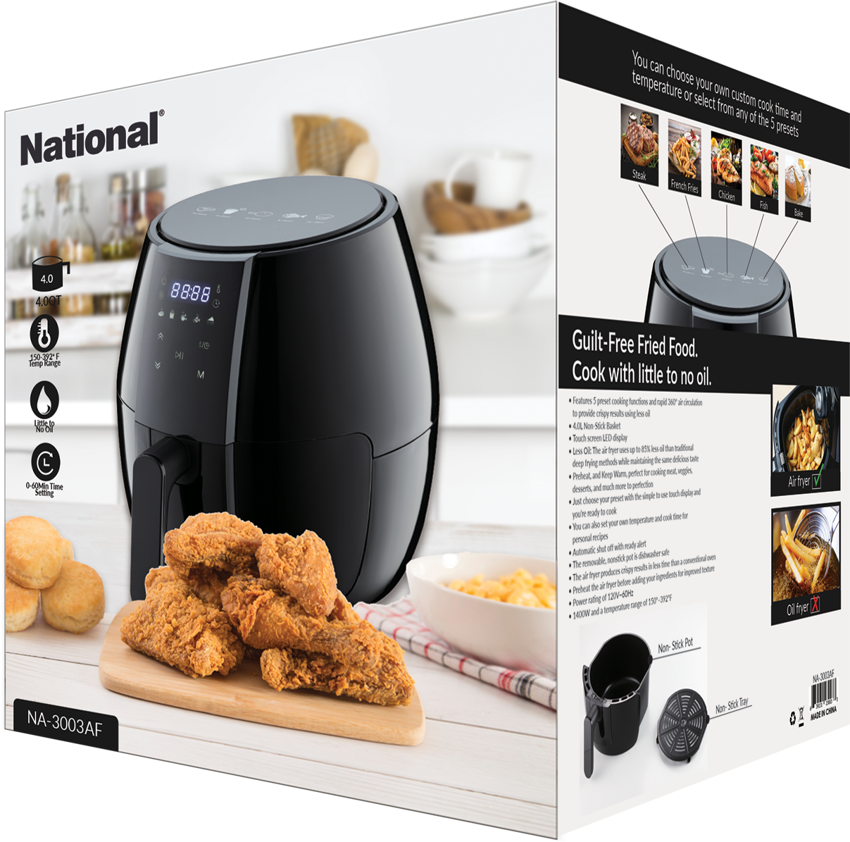 National 2.1 Qt Mechanical Air Fryer with 6 Preset Cooking