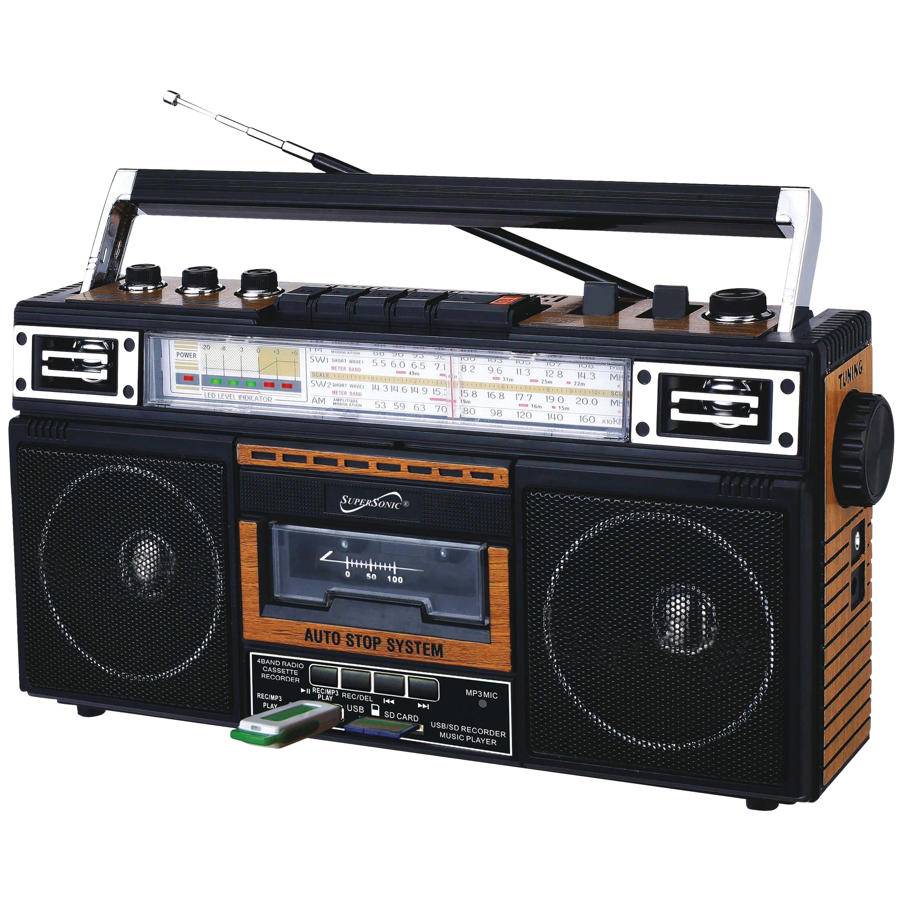 Portable Vintage Retro USB AM/FM/SW Multiband Radio Stereo Wireless  Bluetooth Boombox Mp3 Audio Cassette Tape Player Recorder